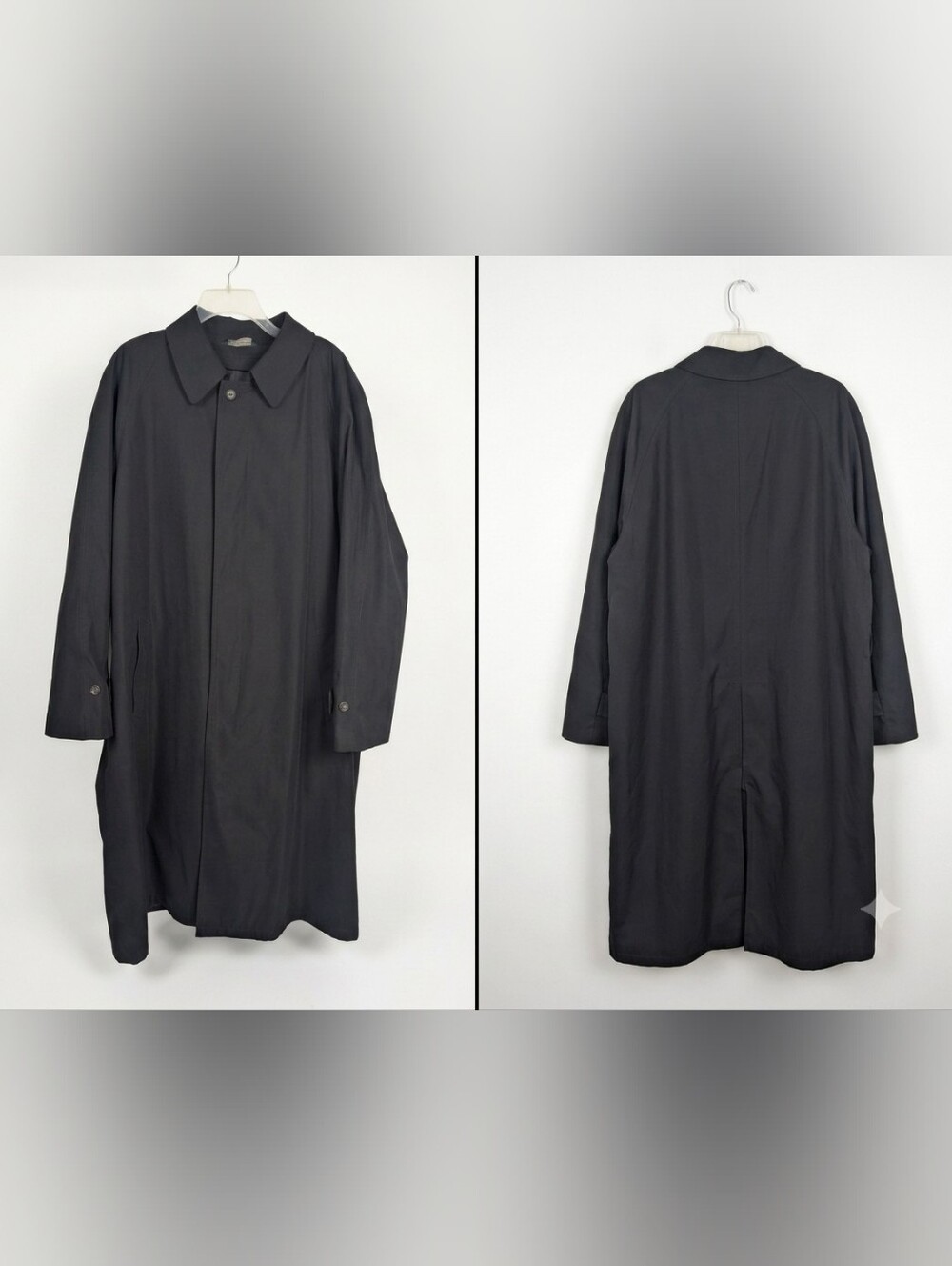 Vintage Lauren Ralph Lauren Mens 44R Trench Coat Black Microfiber Overcoat 48"